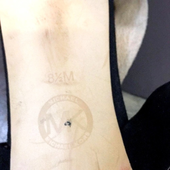 MK MICHAEL KORS Black Suede Peep Toe Gold Zipper Back High Heel Shoes Sz 8-1/2 - Picture 7 of 11